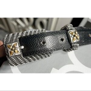 Vicenza Womens Sz 28 Black Genuine ITALIAN Calfskin Leather Pebbled Silver Gold